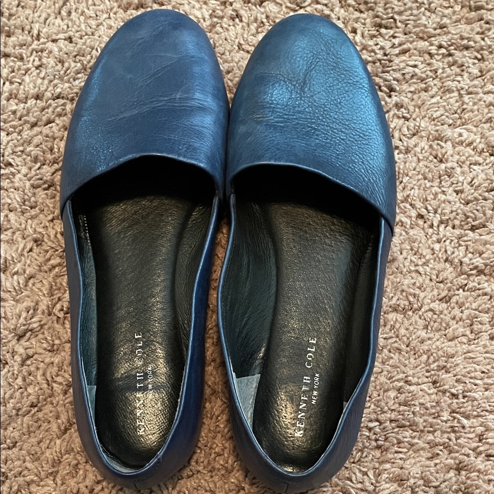 Navy Blue Leather Flats